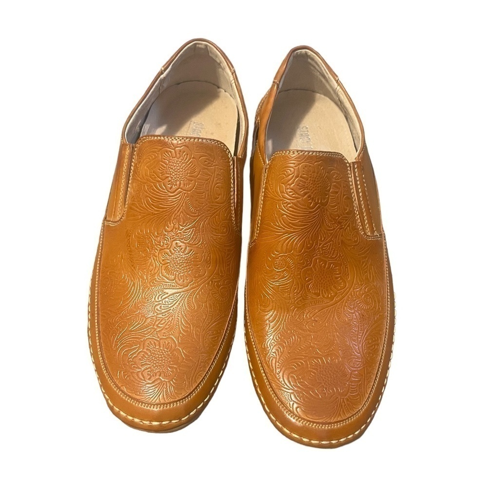 Stacy Adams Brown Tooled Napa Rust‎ Paisley Embossed Leather Shoes Size 11M EUC.